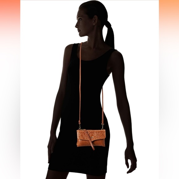 The Sak leather tobacco floral embossed hand wristlet or crossbody wallet purse - Picture 3 of 11